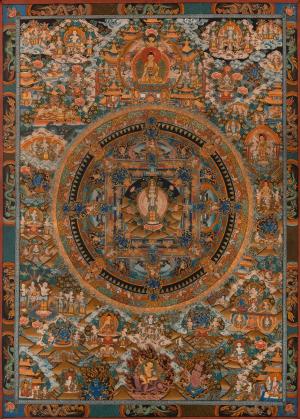 Original HandPainted Tibetan Mandala With 1000 Armed Avalokiteshvara in Centre